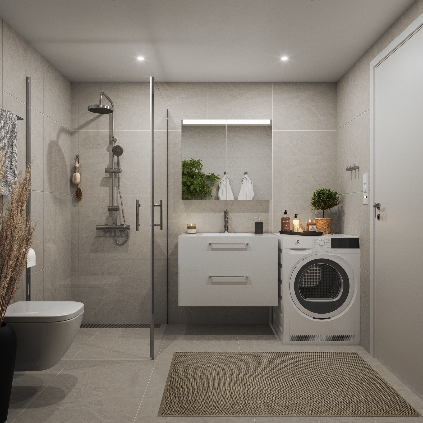 Flotte bad med 60X60 fliser på gulv og vegg Galleribilde