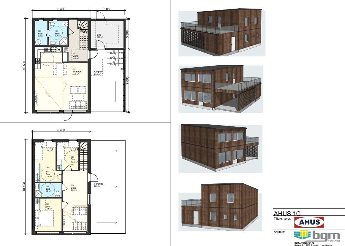 Plan og fasade Ahus 1C Galleribilde