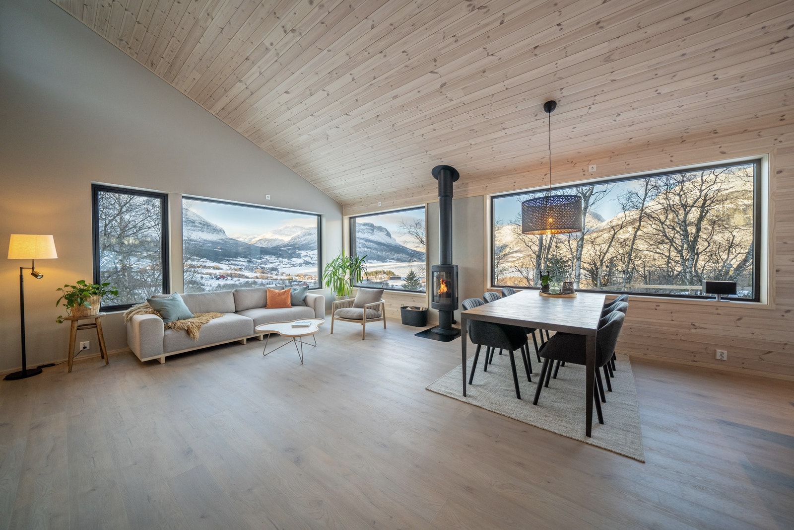 Stove og spisestove i tilsvarande bustad i feltet - her kjem du tett på naturen og fjella Galleribilde