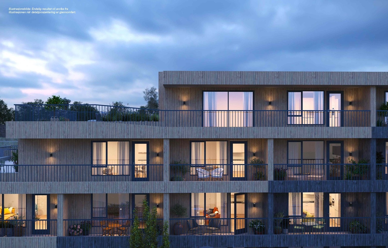 Fasader i tre som sklir elegant inn i terrenget Galleribilde