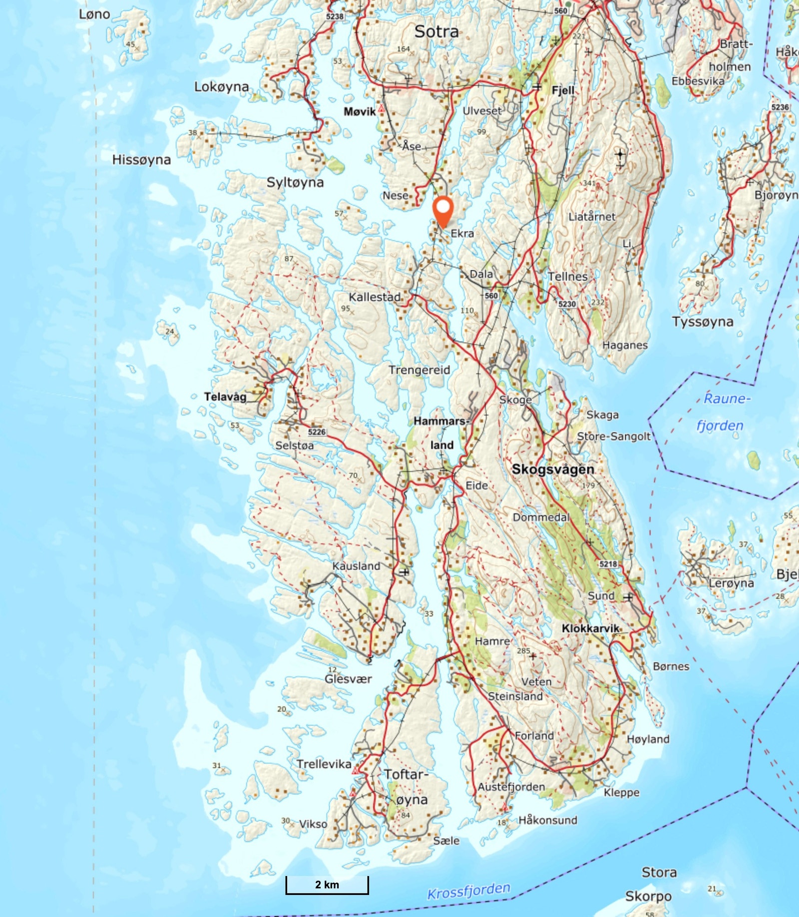 Ekra ligger sør på Sotra. Galleribilde