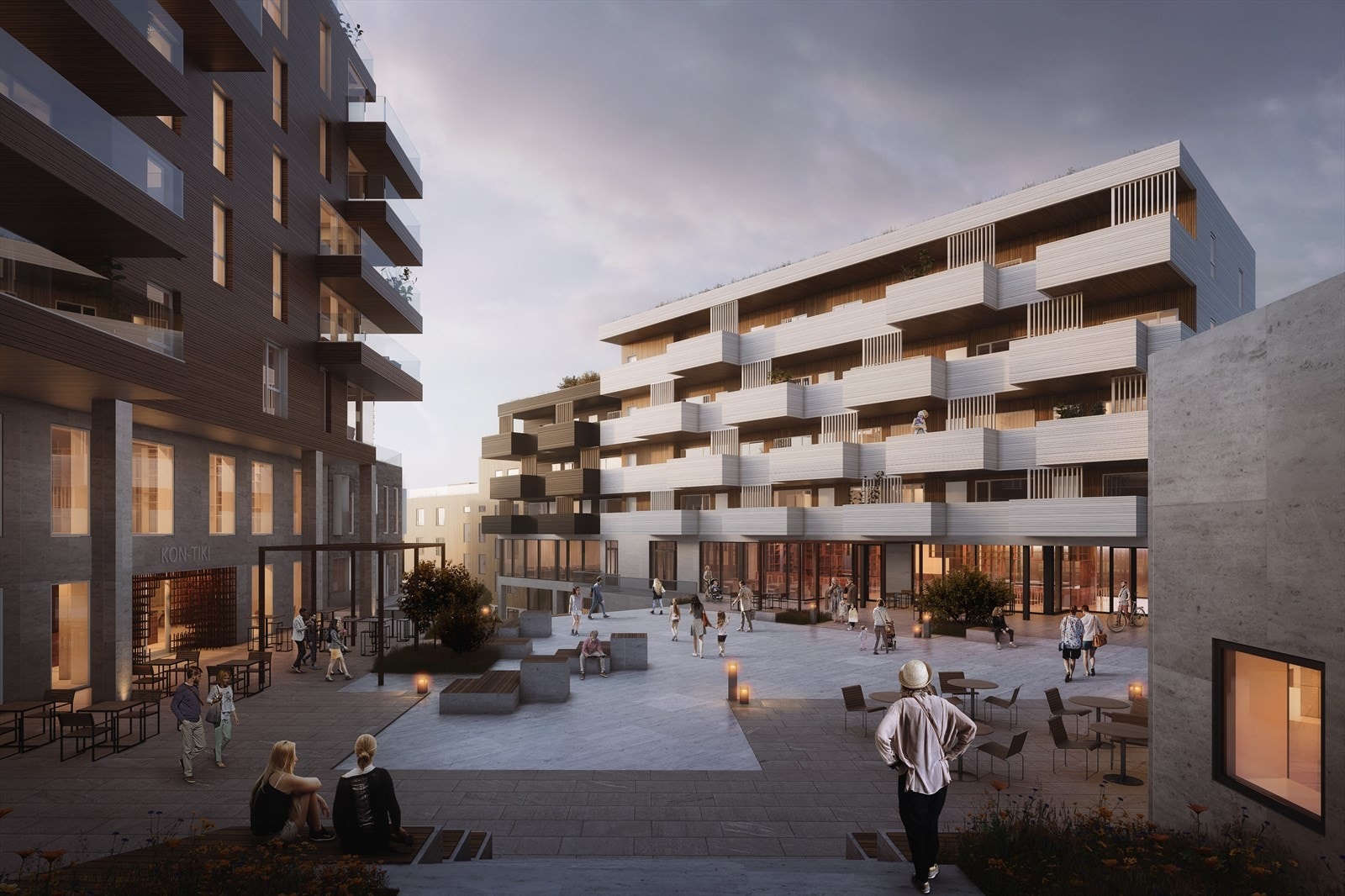 Grunntanken ved Grandkvartalet er ikke bare å bygge noe nytt, men å skape gode møteplasser i hjertet av byen både for beboere og andre brukere av kvartalet. Galleribilde