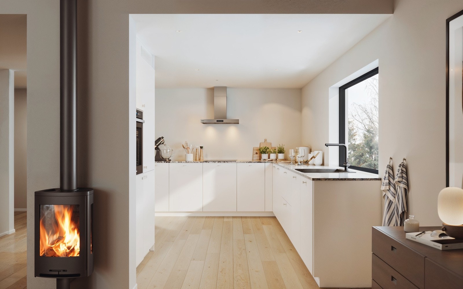 Praktisk kjøkken med topp moderne design. Hvitevarer til kjøkken er inkludert. Galleribilde