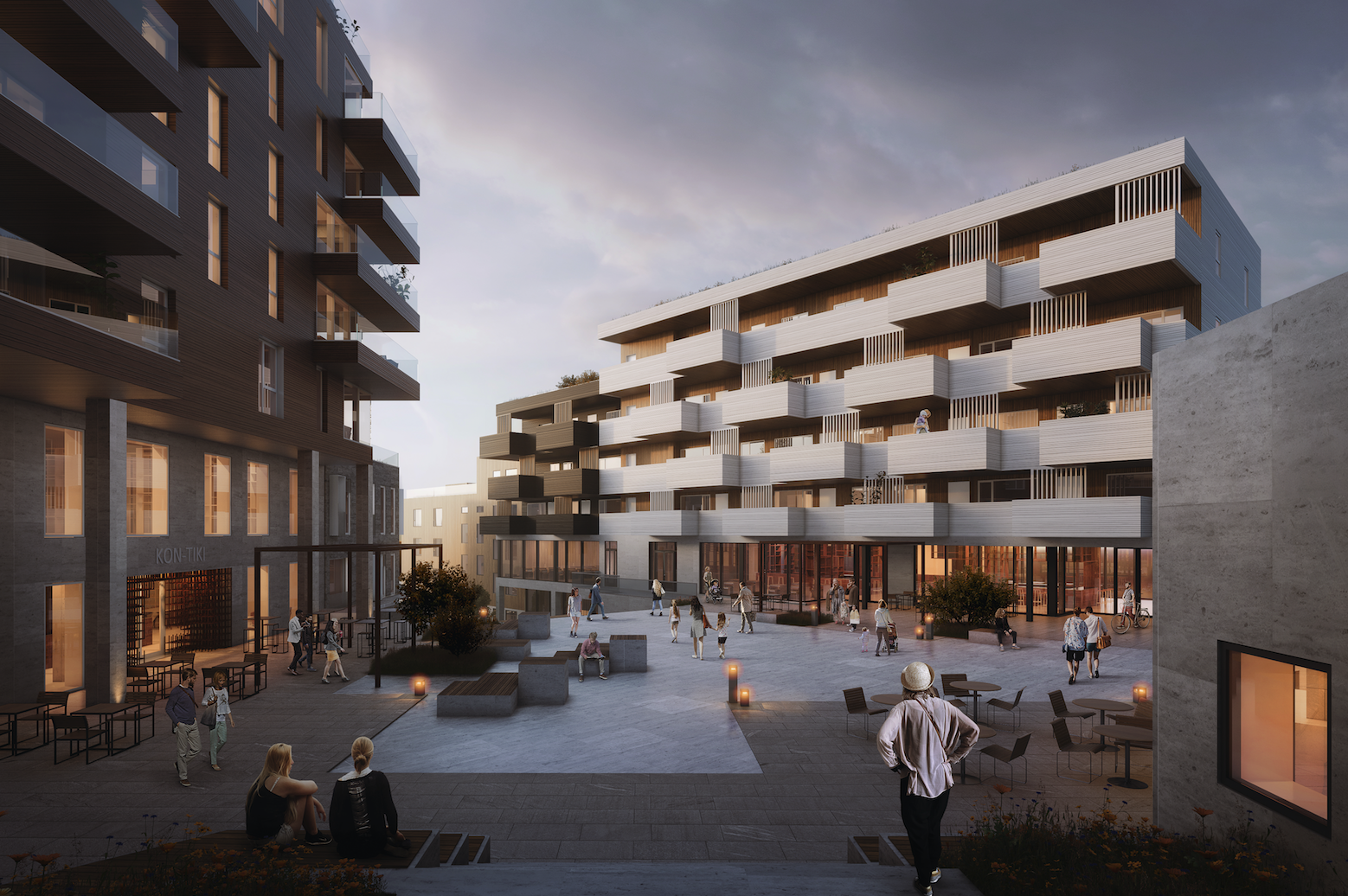 Grunntanken ved Grandkvartalet er ikke bare å bygge noe nytt, men å skape gode møteplasser i hjertet av byen både for beboere og andre brukere av kvartalet. Galleribilde