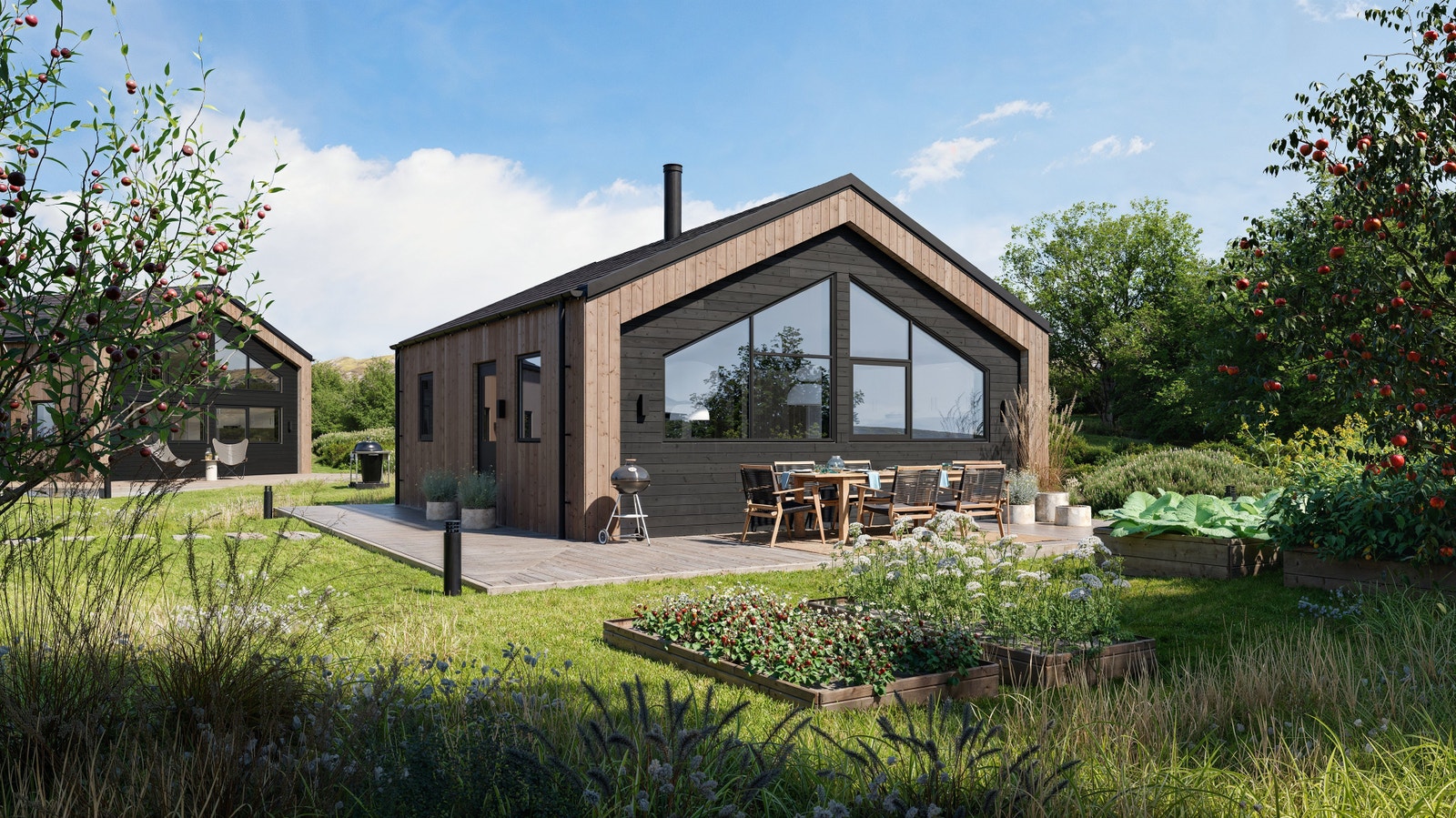 Hyttetype Litla Varholmsundet, ca. 40 kvm. + hems (noe lavere takhøyde i deler av hytten) tilbys på tomt FF-A7. Galleribilde