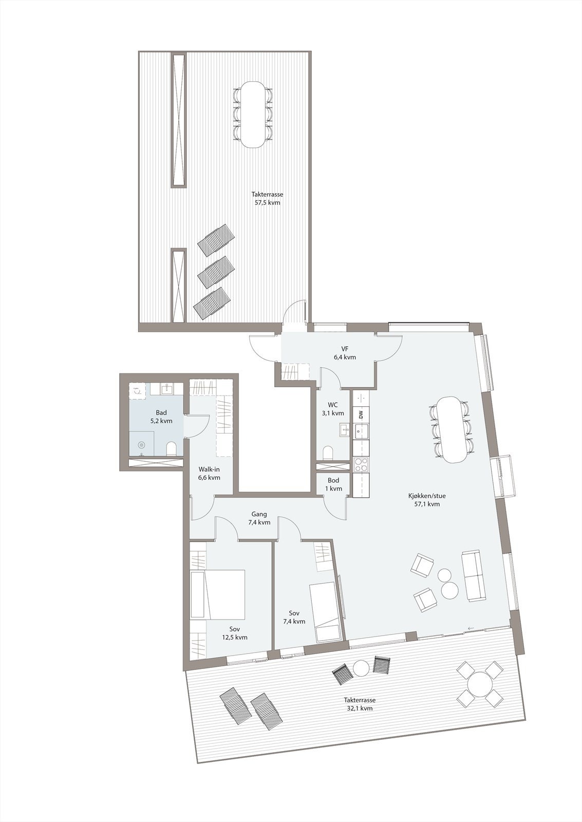 Innholdsrikt med stor åpen løsning og vanvittig flotte takterrasser med utsikt og sol Galleribilde