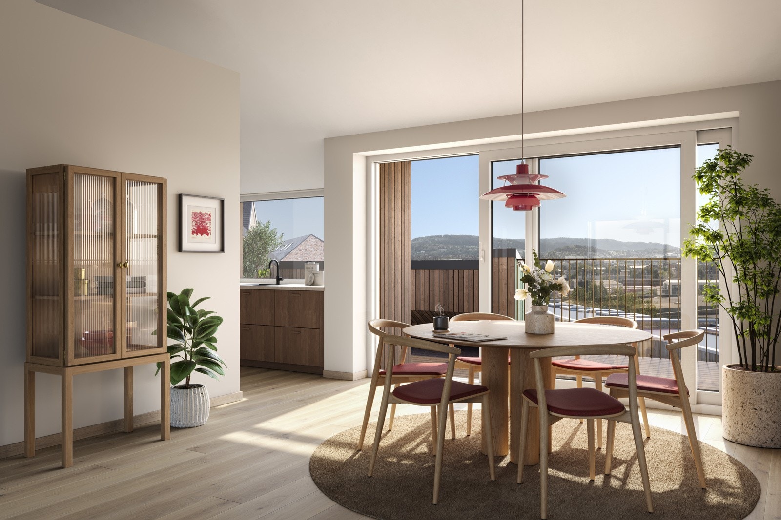 Illustrasjon viser kjøkken med spiseplass. Illustrasjon, avvik vil forekomme. Galleribilde