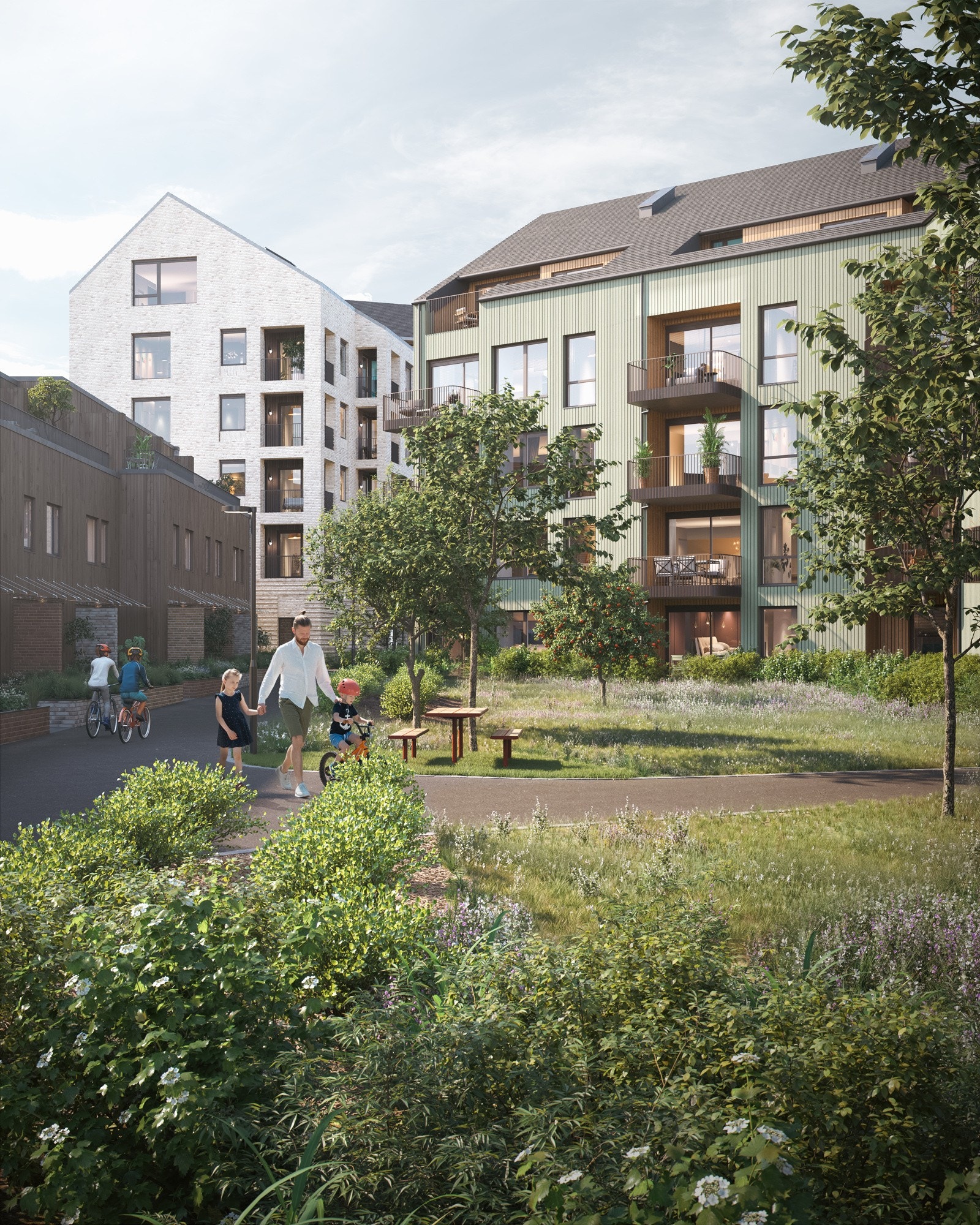 Her ser man rekkehus til venstre og Saltakshus H til høyre i bildet. Illustrasjon, avvik vil forekomme. Galleribilde