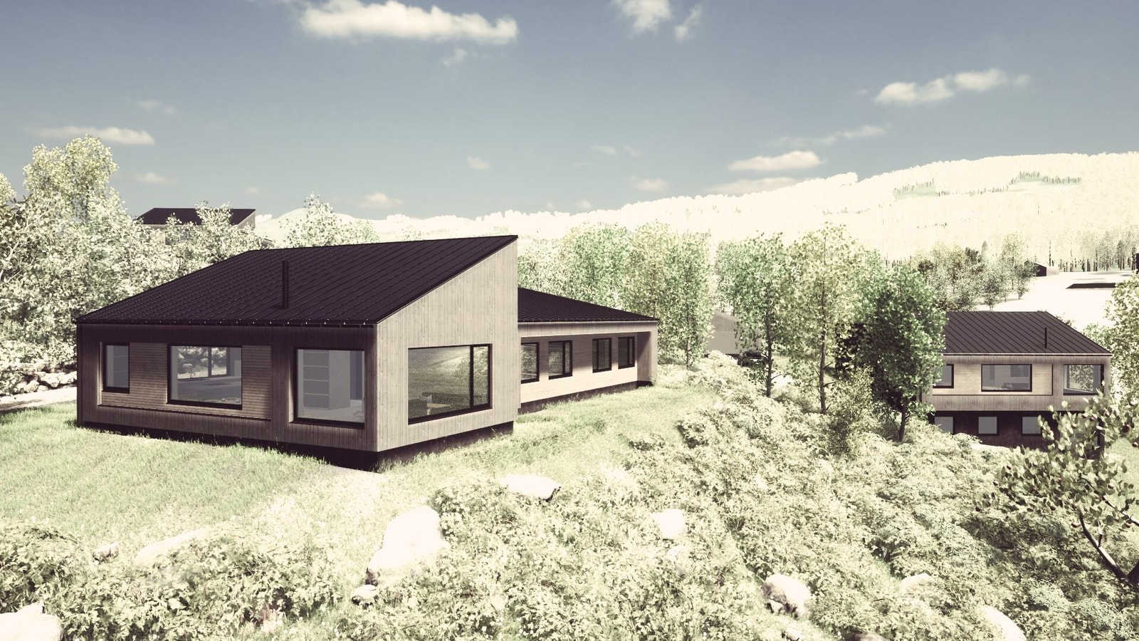 Illustrasjon av huset, sett frå sørvest. Galleribilde