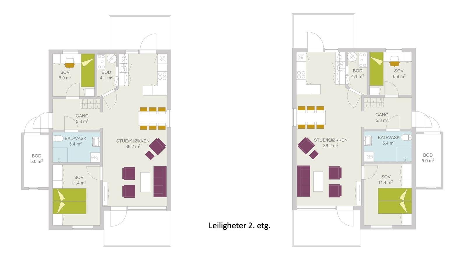 Det er to leiligheter i hver etasje. Galleribilde