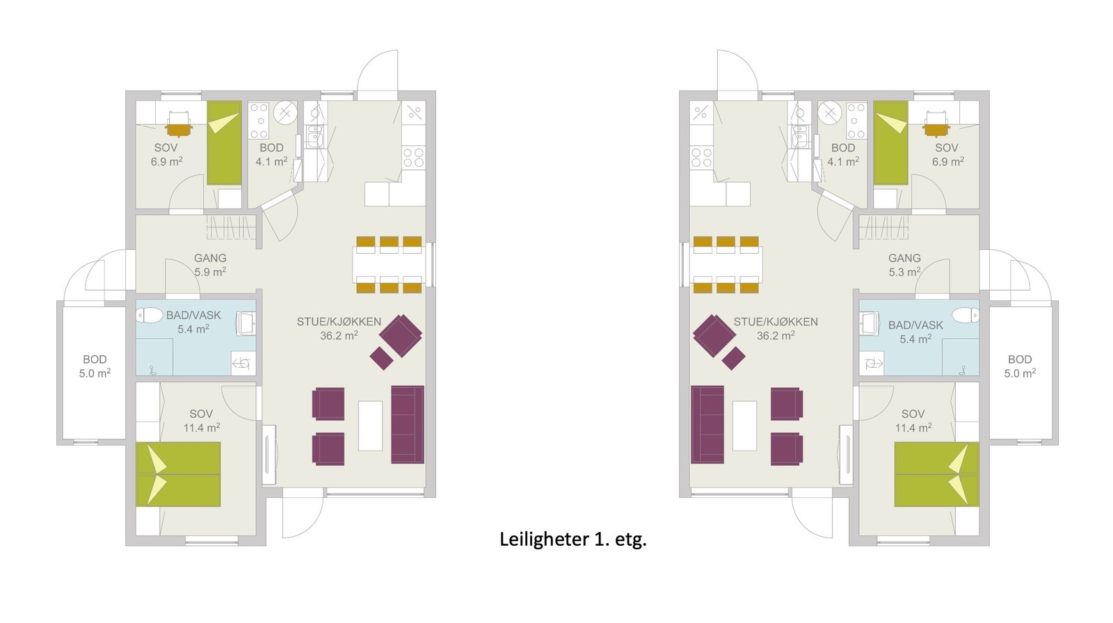 Det er to leiligheter i hver etasje. Galleribilde