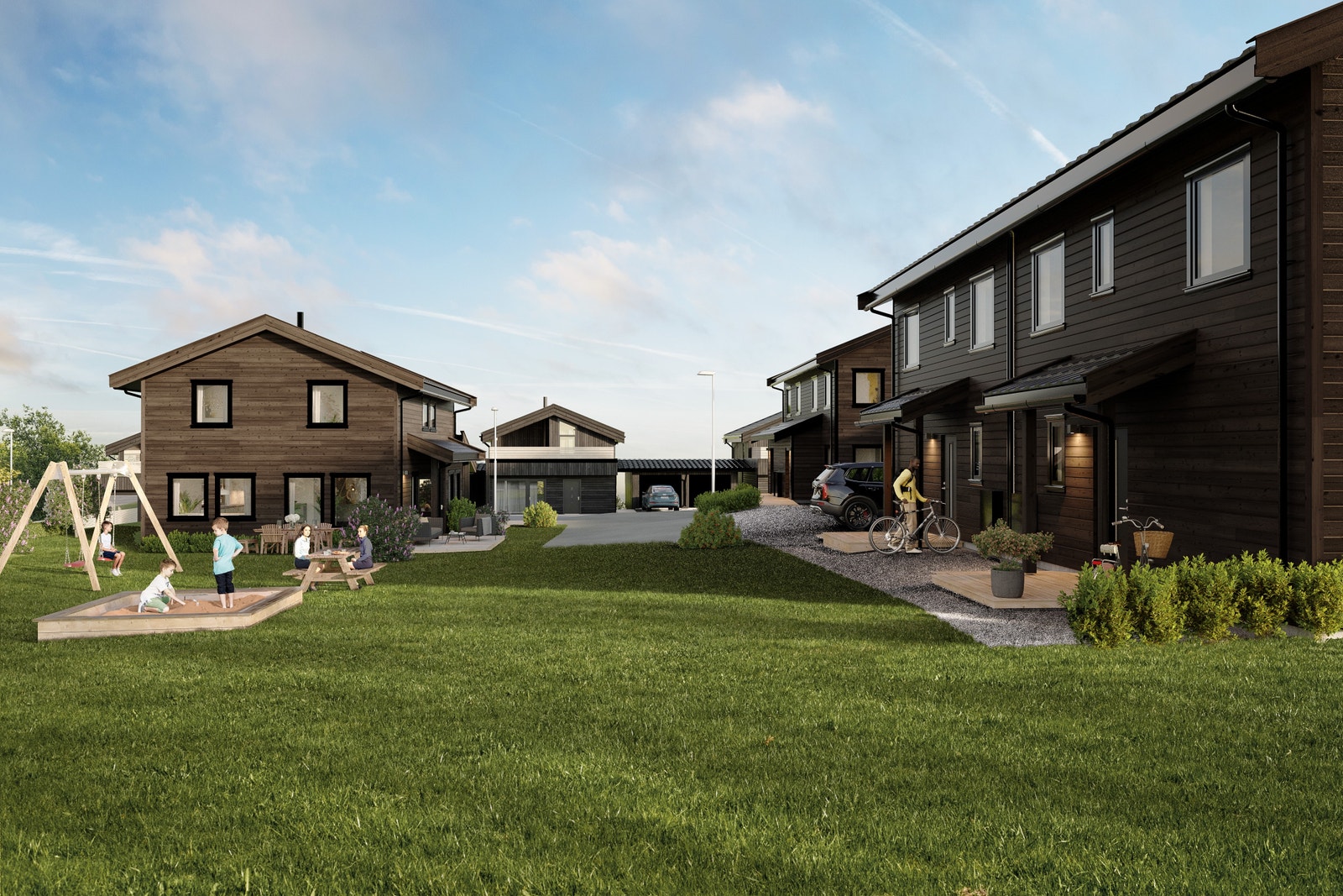 Fasadebilde av boligtype E og F. Illustrasjoner er av illustrativ karakter og avvik kan forekomme Galleribilde