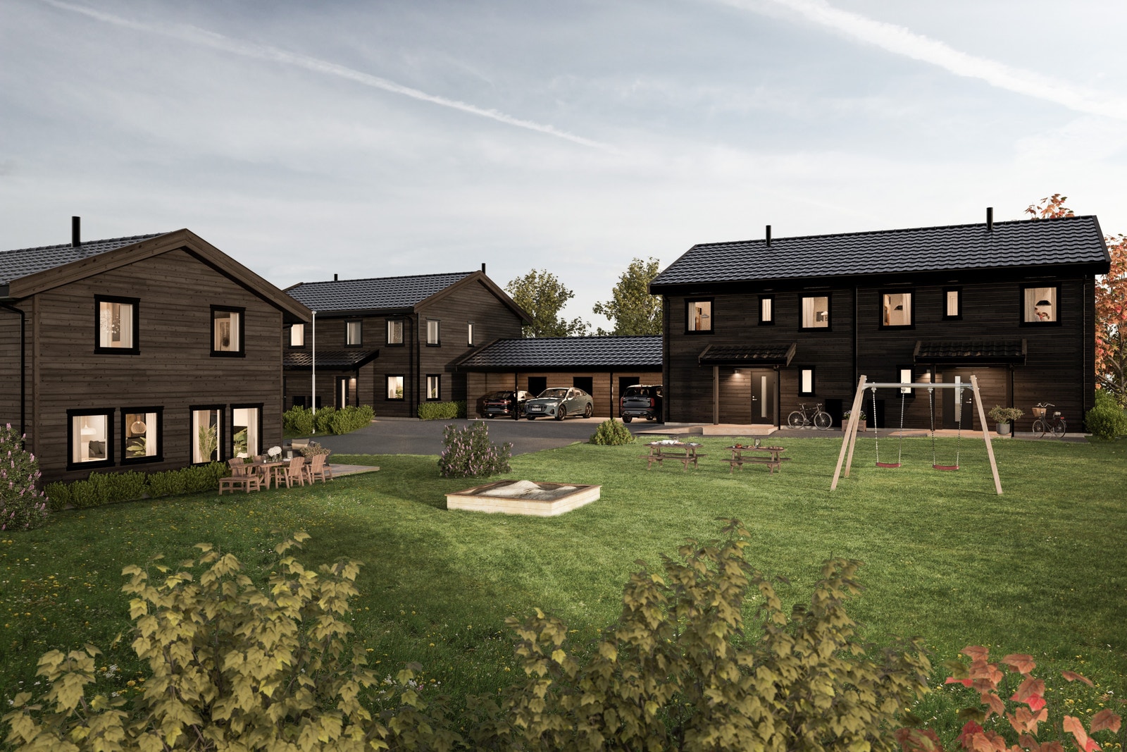 Fasadebilde av boligtype E og F. Illustrasjoner er av illustrativ karakter og avvik kan forekomme Galleribilde