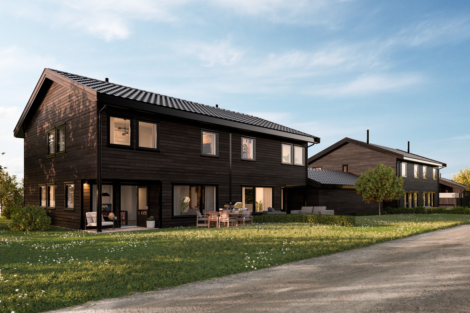 Fasadebilde av boligtype E og F. Illustrasjoner er av illustrativ karakter og avvik kan forekomme Galleribilde