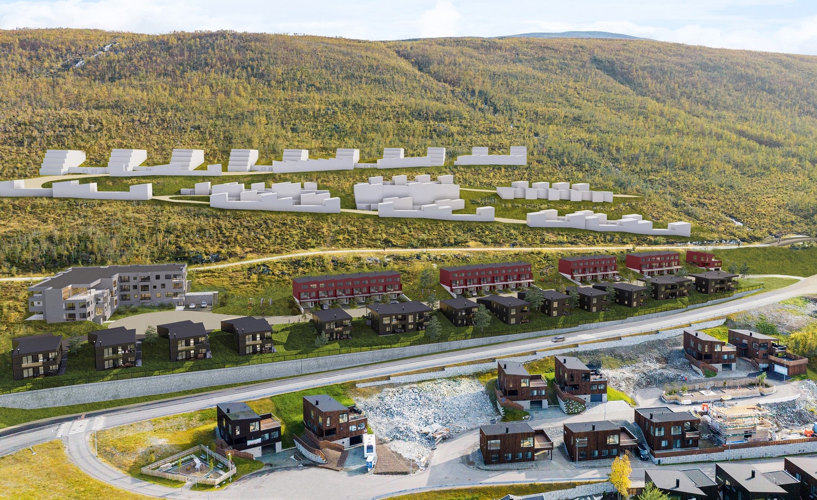 Byggetrinn 2, består av totalt 18 stk boligenheter med en miks av eneboliger, to-mannsboliger og leiligheter på separate og delte tomter. Galleribilde