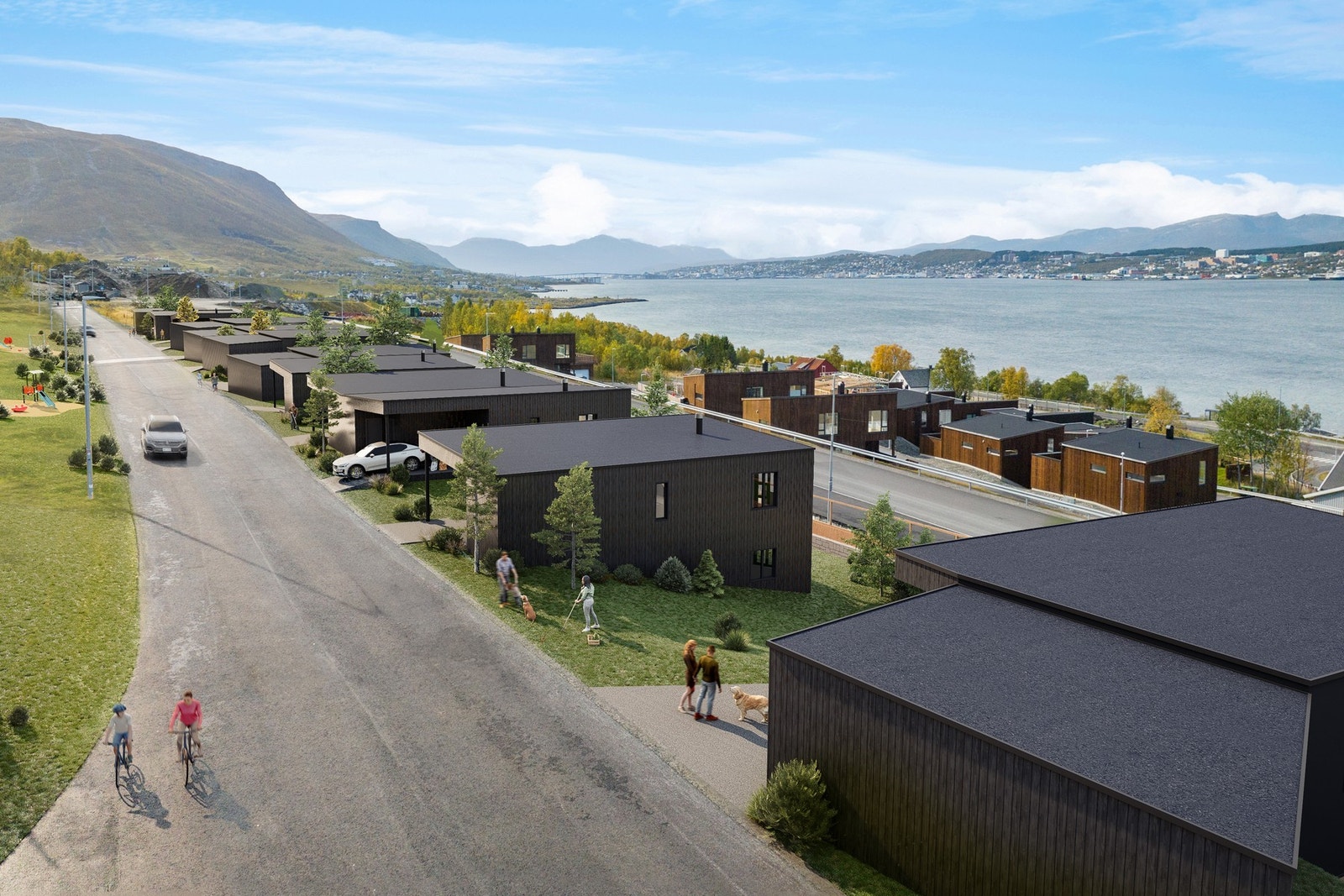 Boligområdet er vestvendt med svært gode solforhold, og en fantastisk utsikt til Tromsøya, Kvaløya og innseilingen til Tromsø fra nord. Galleribilde