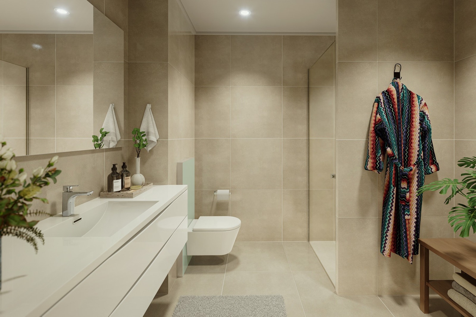 Boligene leveres med flotte flislagte bad. Galleribilde