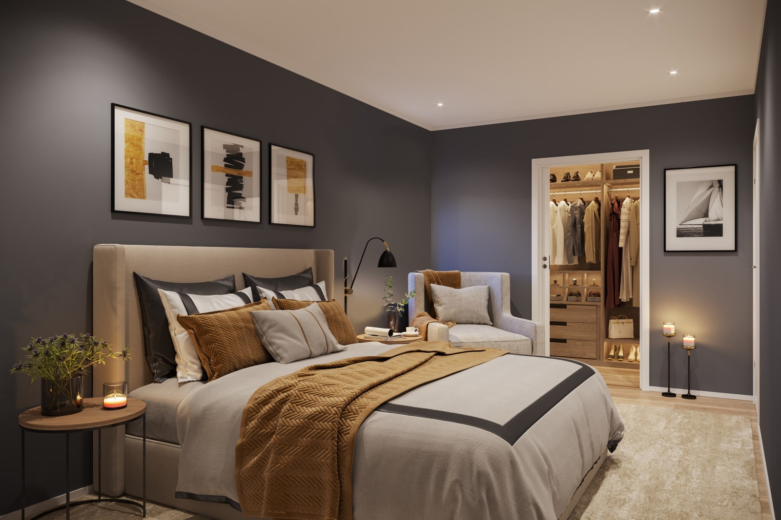 Et av soverommene har direkte inngang til bad samt walk-in closet. Galleribilde