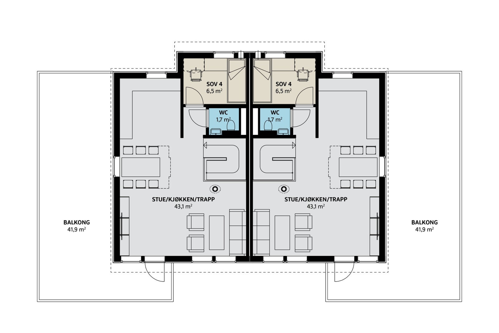Planløysing av den andre etasjen på bustaden. Galleribilde