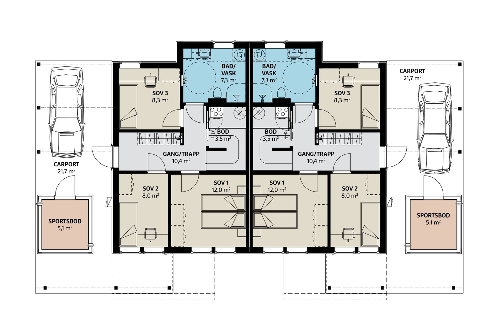Planløysing av den første etasjen på bustaden. Galleribilde