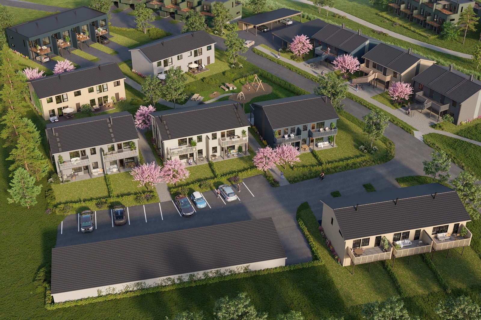 Leilighetene for salg er de som ligger øverst til høyre i bildet. Galleribilde