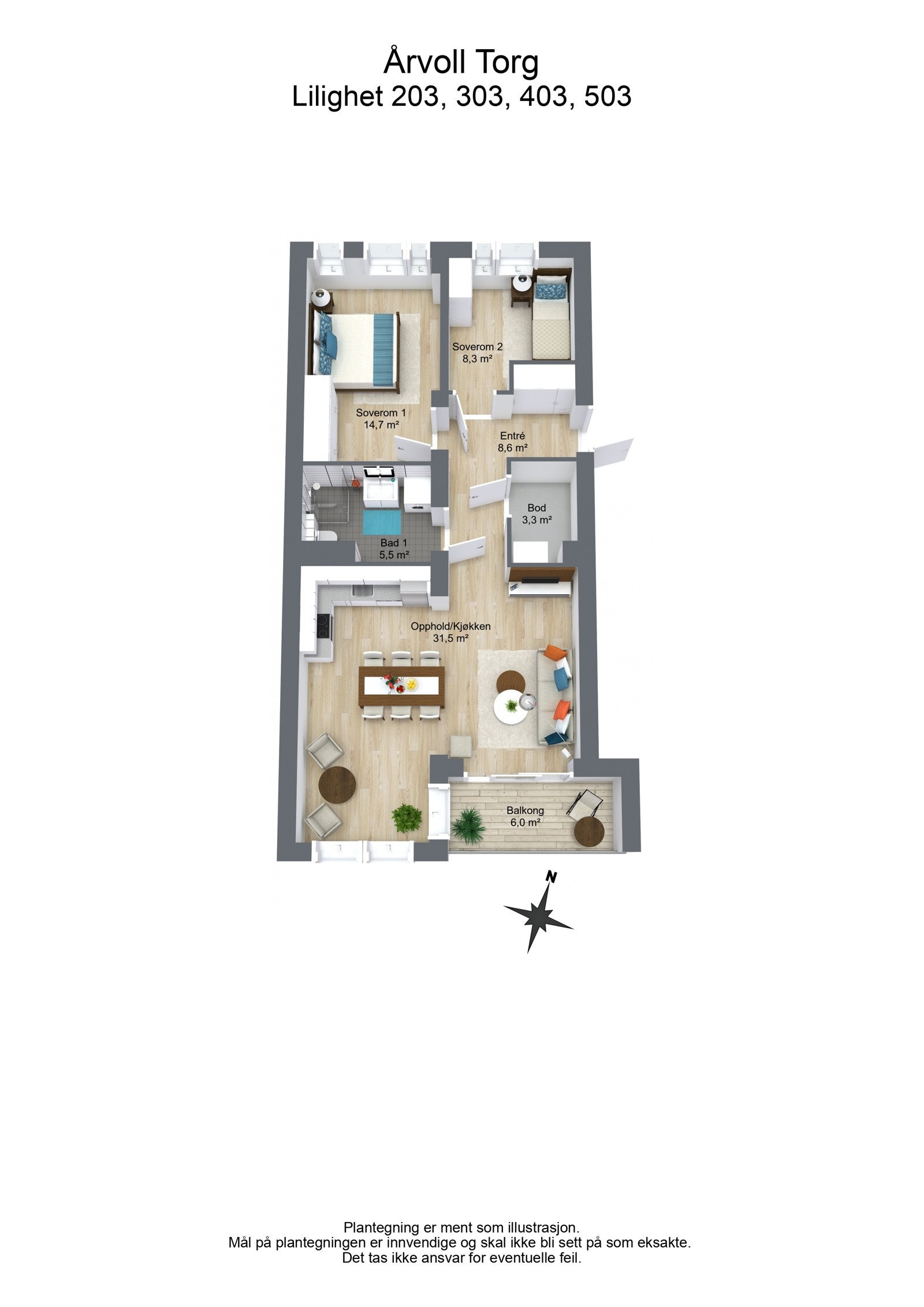 Leilighet 303 - 3D Floor Plan Galleribilde