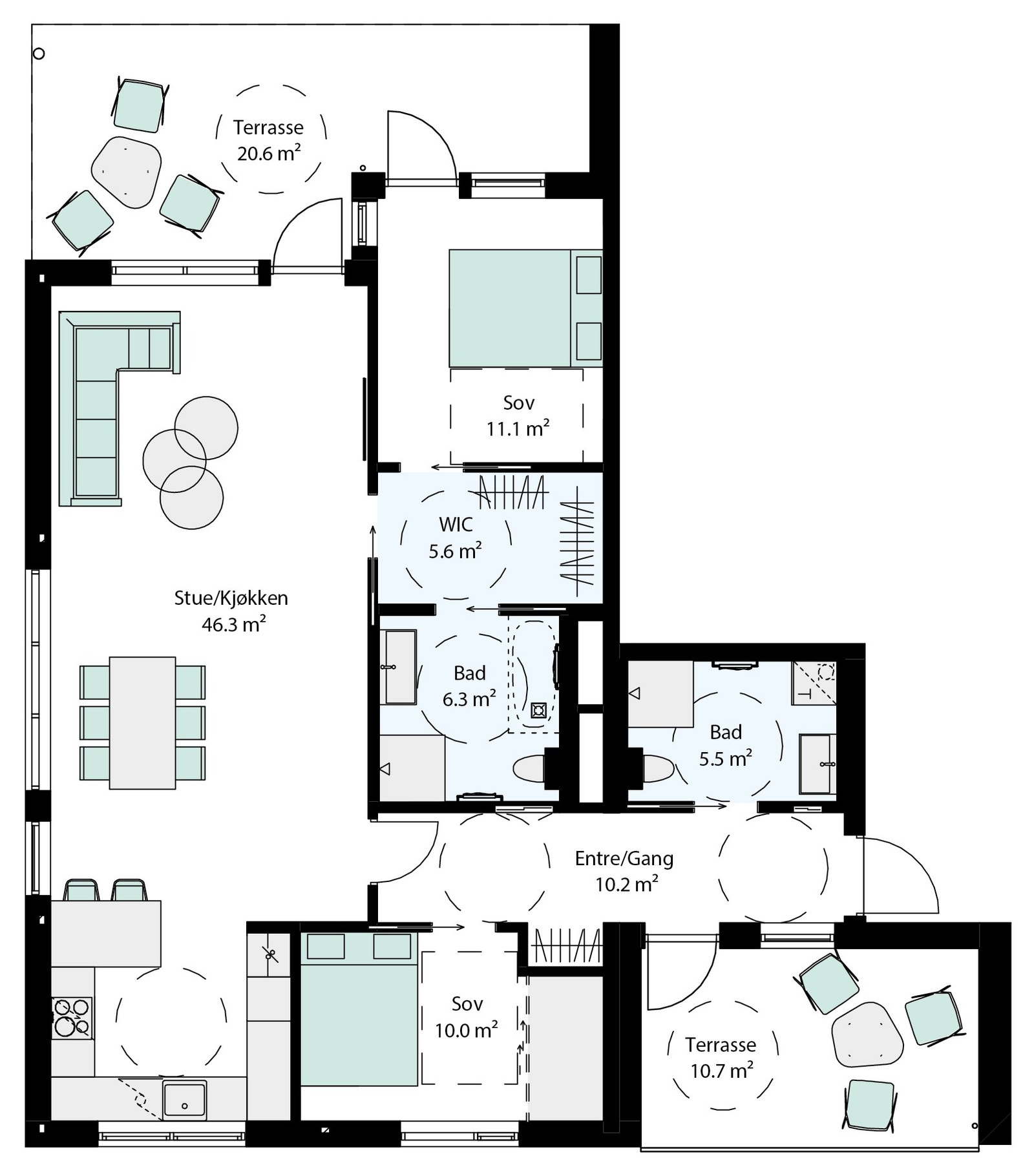 Plantegning H0102, H0301, H0401 - 1, 3 og 4.etg Galleribilde
