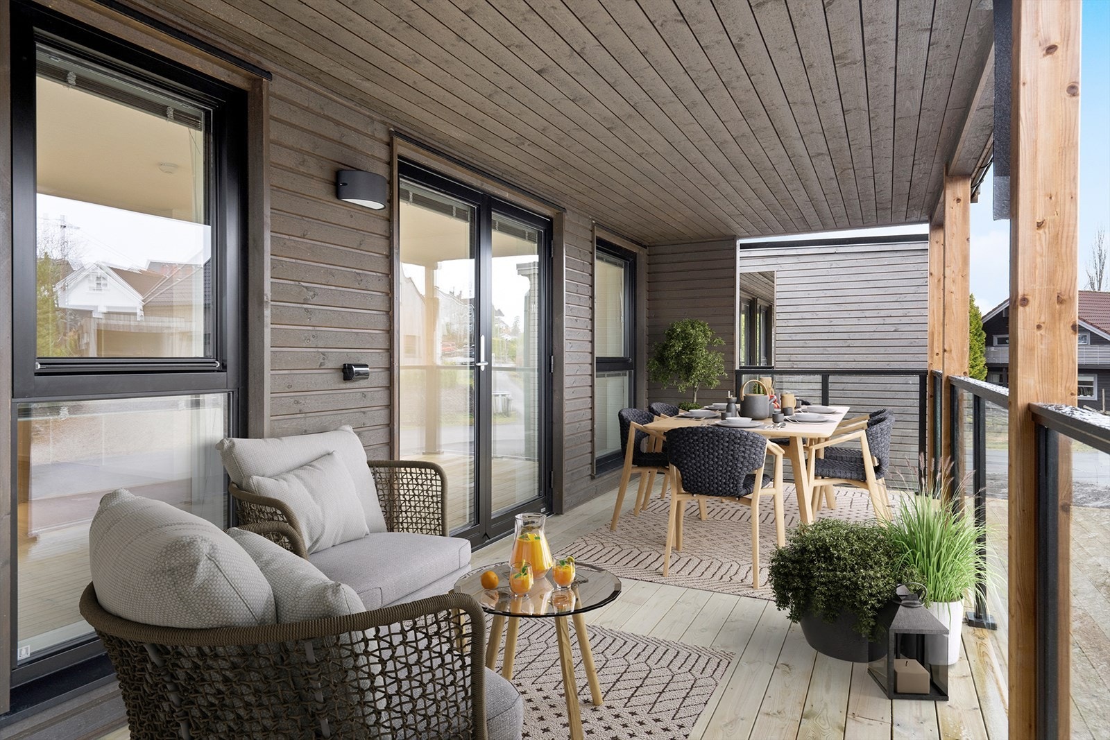 Det blir balkong/terrasse med plass til utemøbler. (Illustrasjon). Galleribilde