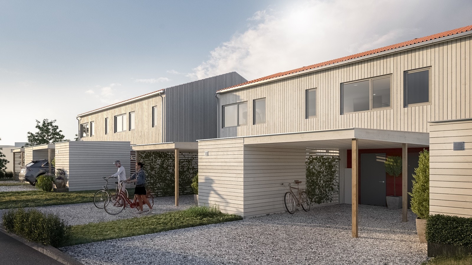 Ingangsparti med carport og parkering fra KS6 Galleribilde