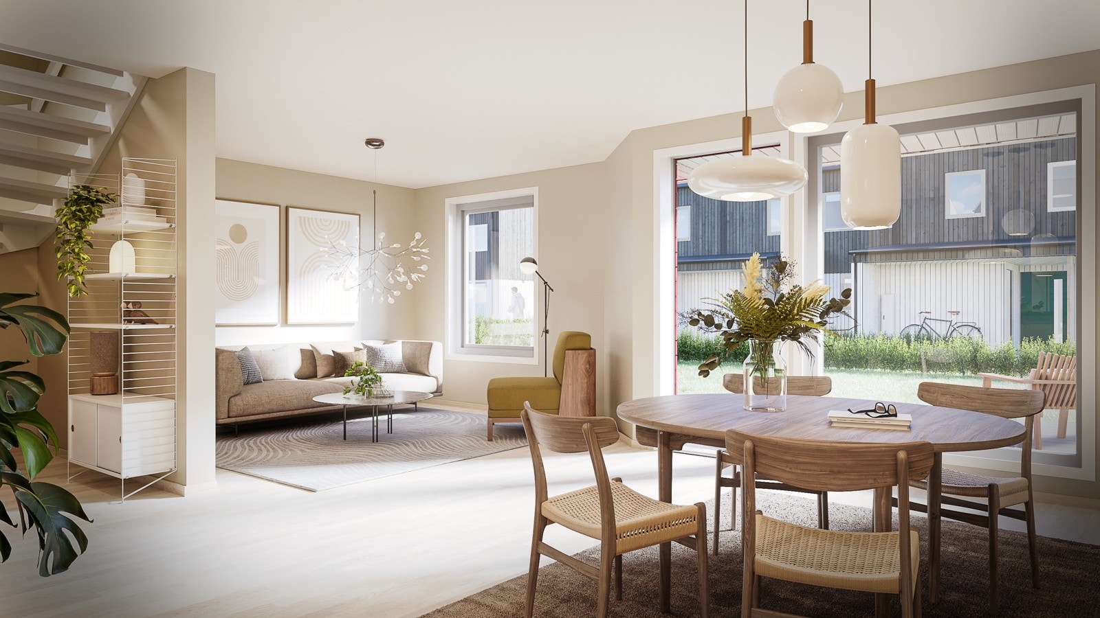 Illustrert stue løsning i KS5 - Store vindusflater med godt dagslys Galleribilde