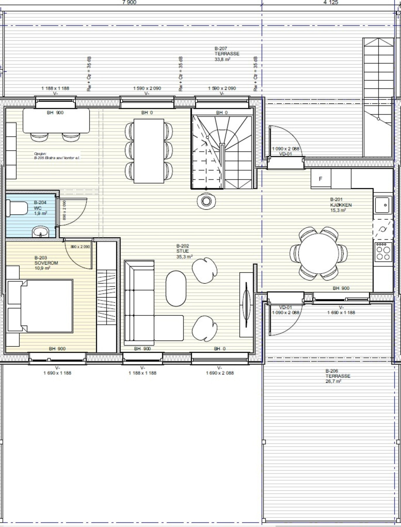 Planskisse hovedetasje. Galleribilde