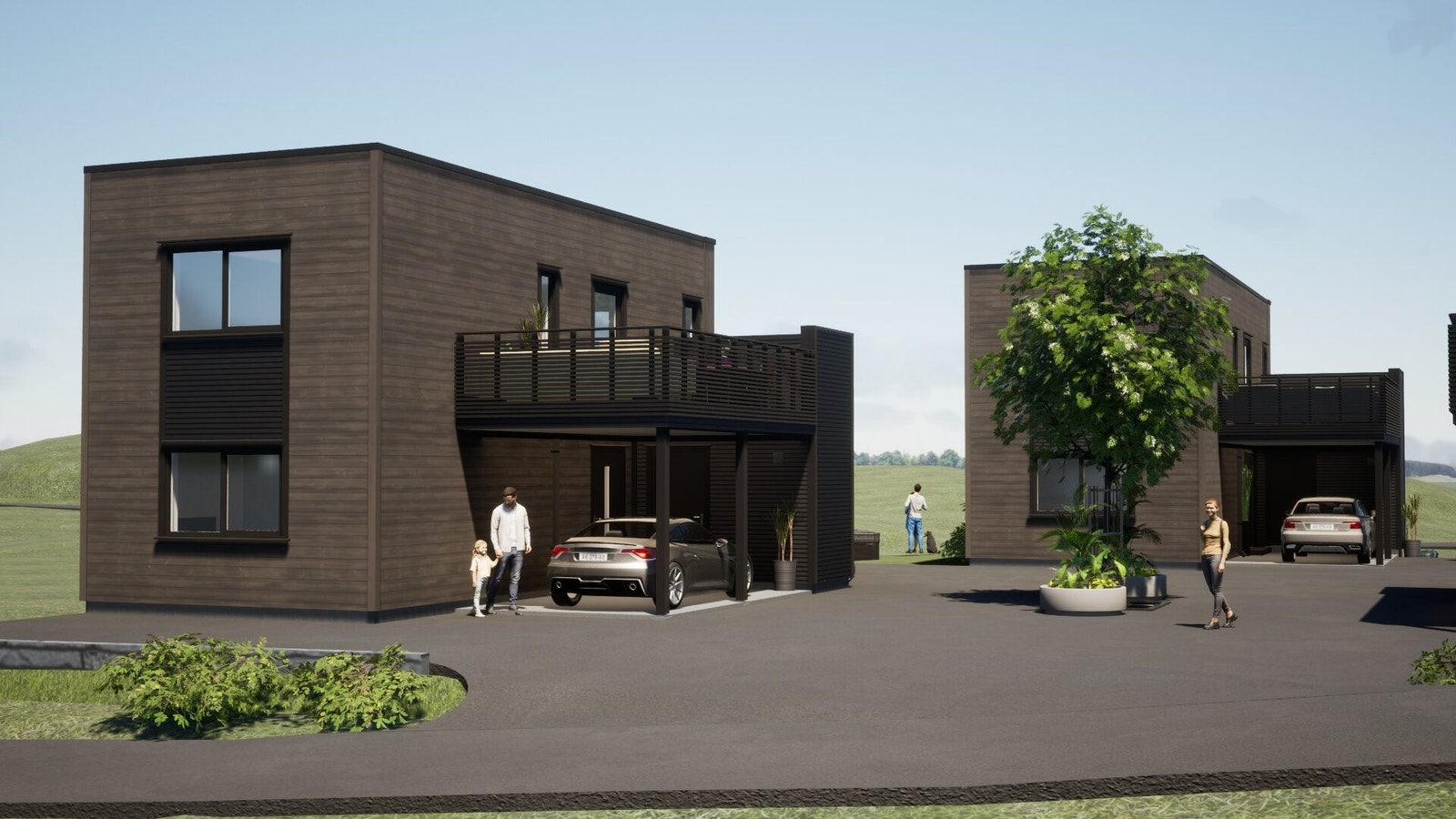 Illustrasjon fasade eneboliger 9A-D Galleribilde