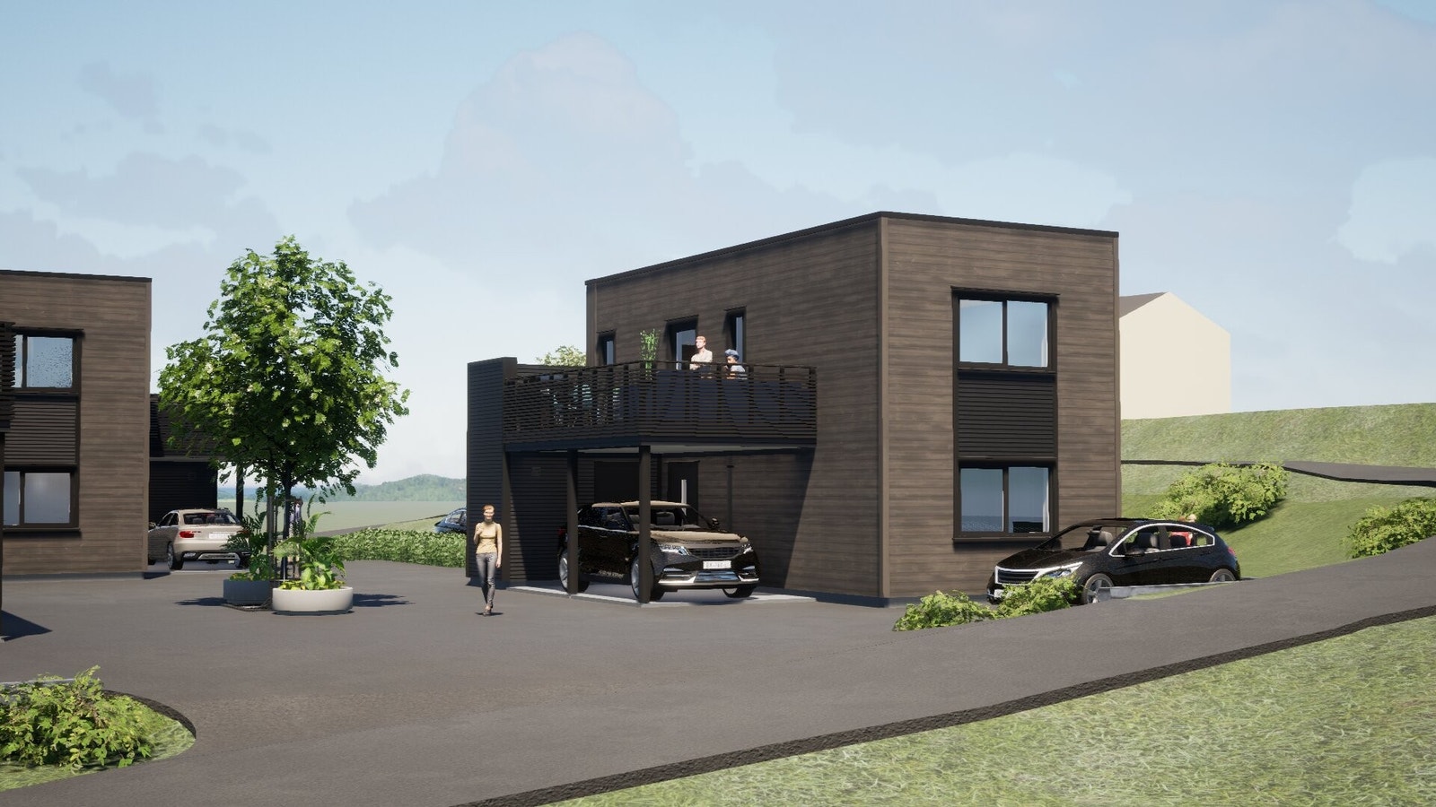 Illustrasjon fasade eneboliger 9A-D Galleribilde