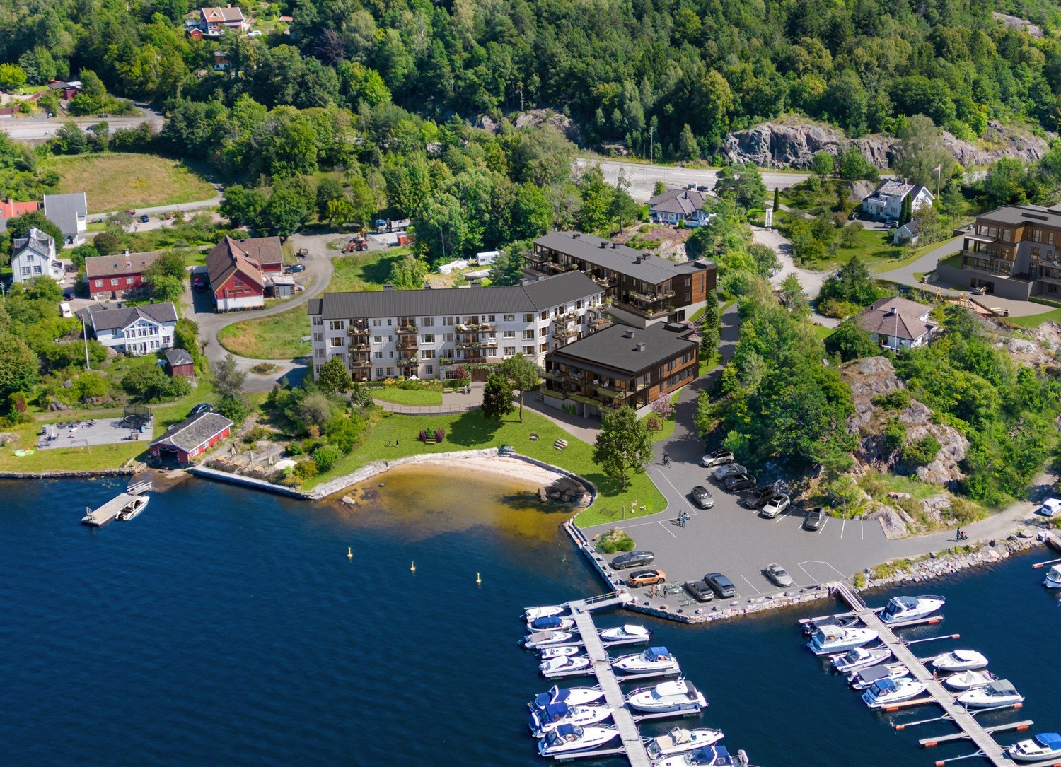 Hvert bygg har sin unike karakter mens området rundt og mellom byggene blir felles for alle som bor her. Galleribilde