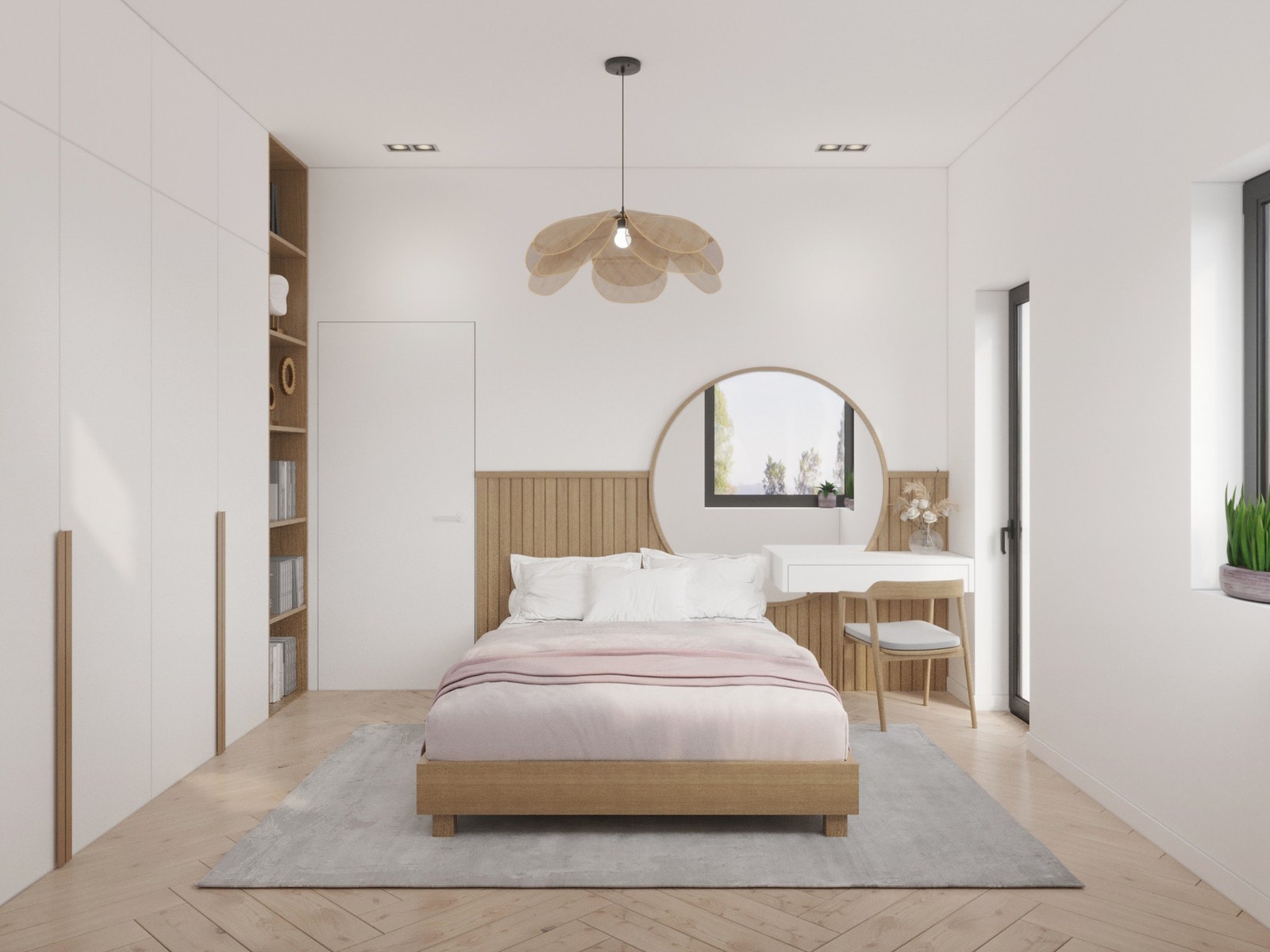 Rommene vil få lyse og slette overflater med stilige detaljer som eikegulv med fiskebeinsmønster. Galleribilde