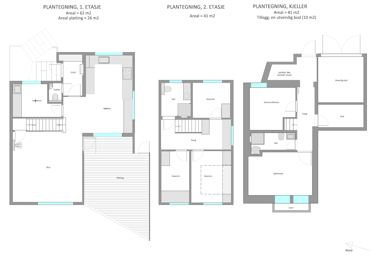 Plantegning - alle tre etasjer. Galleribilde