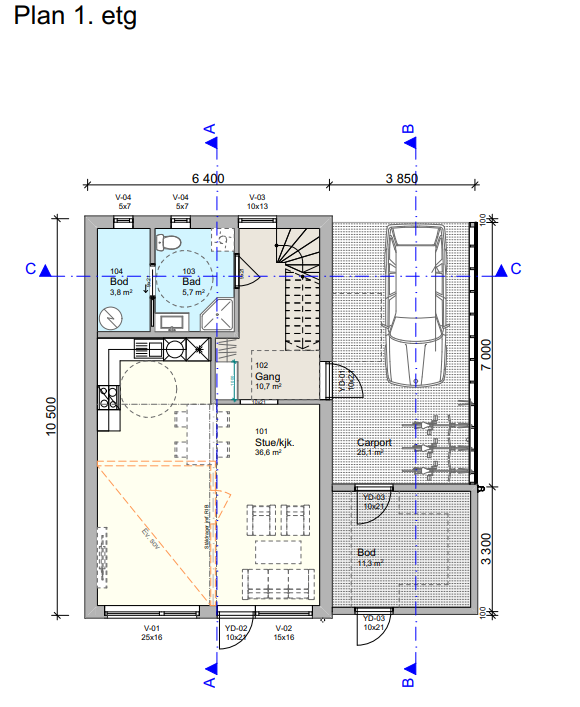 Plan 1. etasje Berglia 74 Galleribilde