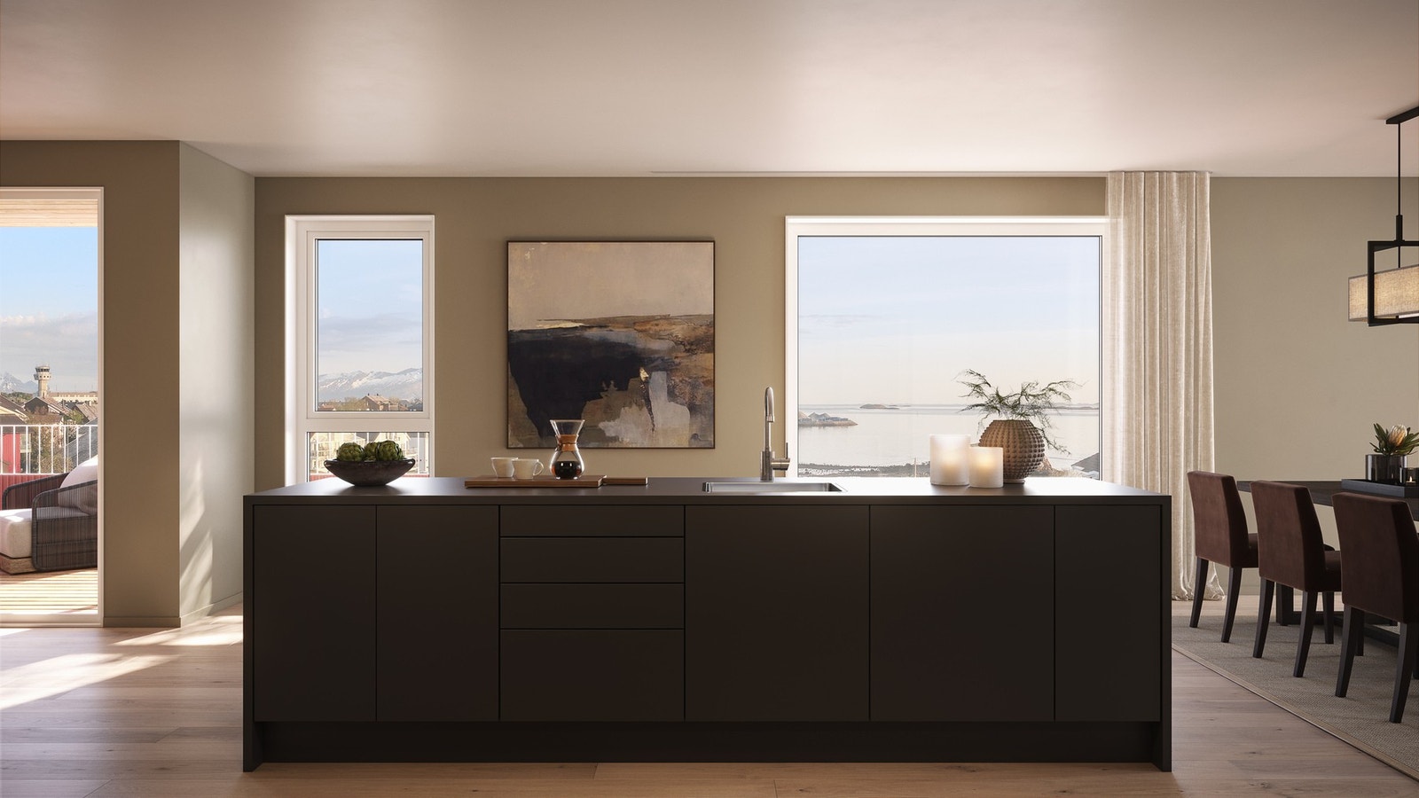 Alle leilighetene har et kjøkken
som inviterer til hyggelige stunder. Det er her du vil
tilbringe mye tid sammen med de du er glad i. Galleribilde