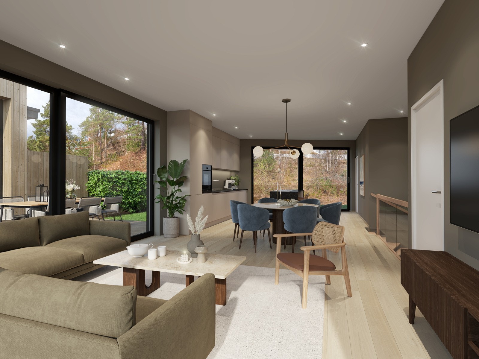 Deler av stuen og kjøkken til bolig C Galleribilde