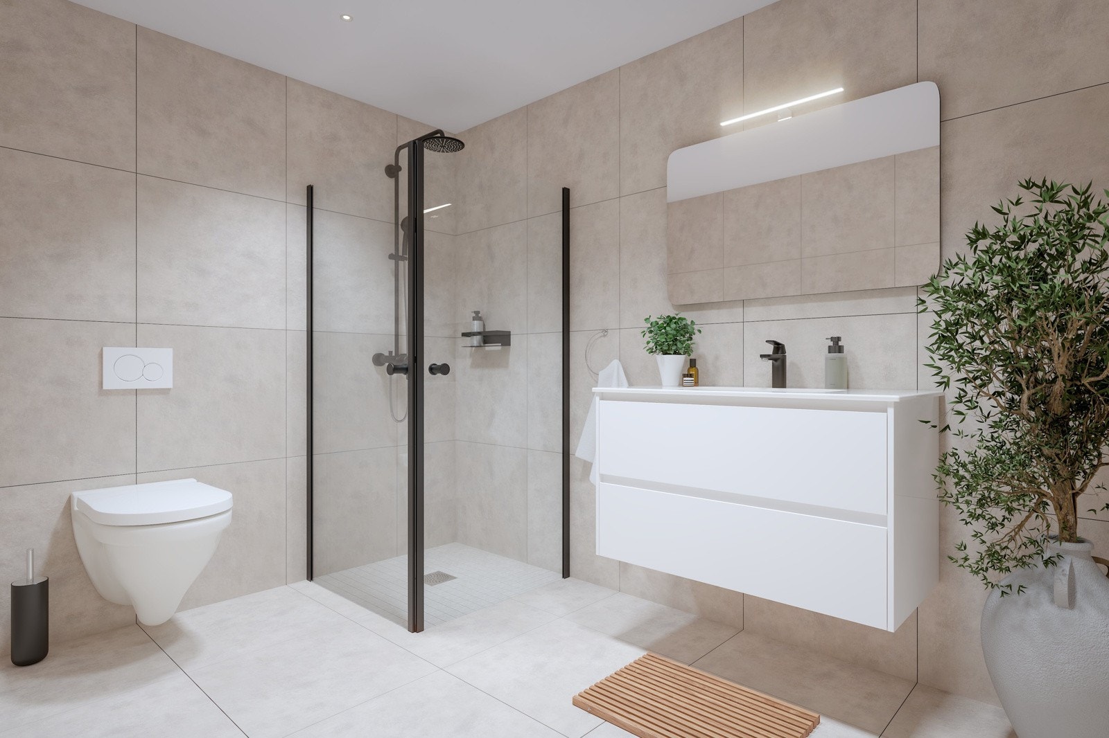 Det blir et bad i hver etasje, samt et eget vaskerom. Galleribilde