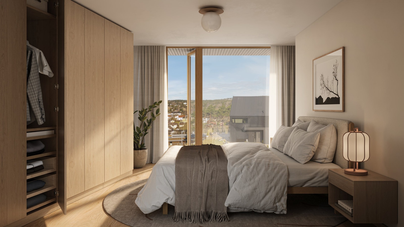 Innebygde garderober/klesskap vil leveres med dører av treverk, høy kvalitet Galleribilde