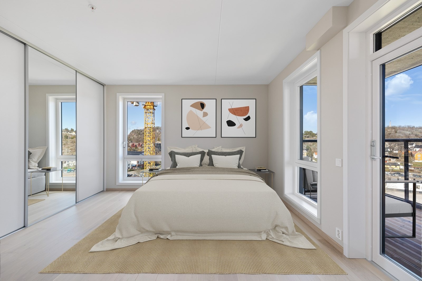 Boligen har 3 soverom. Hovedsoverom med tilgang til privat bad og balkong med fantyastisk utsikt. Bildene er digitalt stylet. Galleribilde