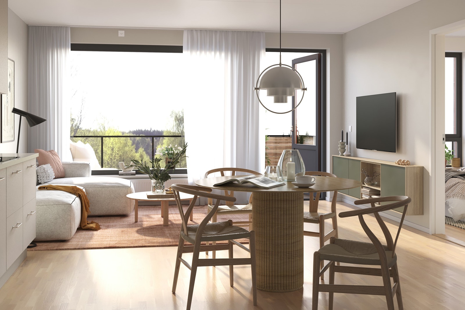 Store vinduer gir leilighetene mye lys! Her vist med illustrasjon av leilighet D-0602 Galleribilde