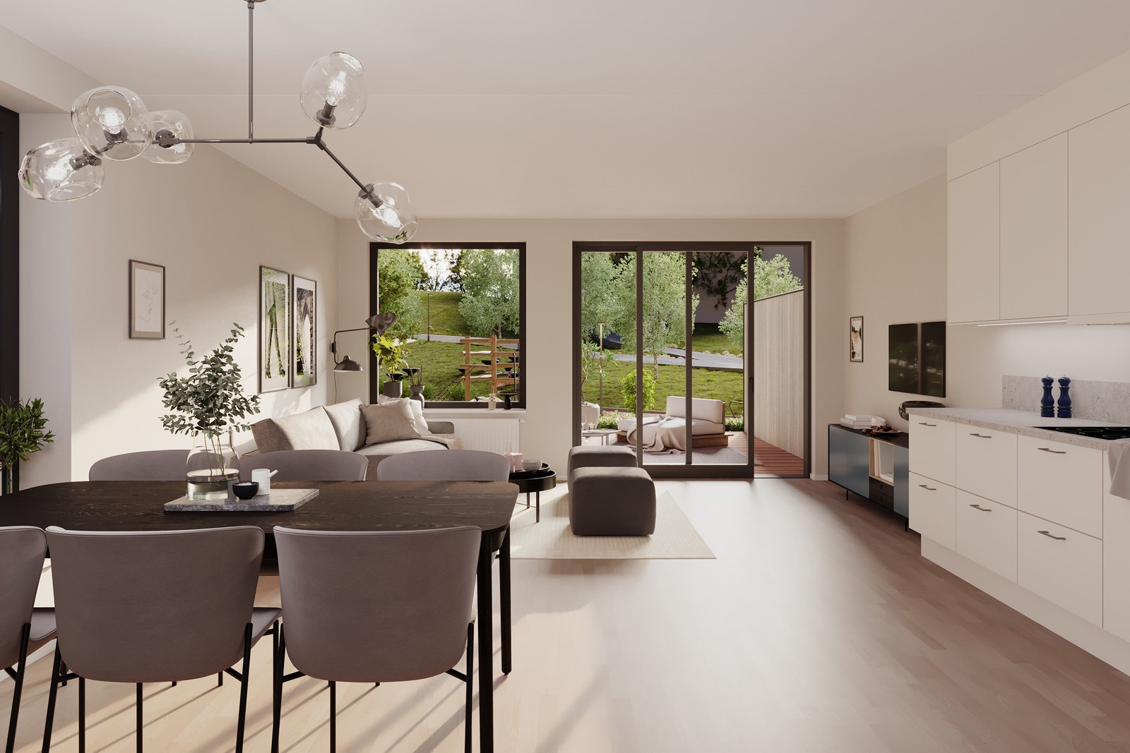 Flott 4-roms leilighet med vestvendt markterrasse, her vist ved leilighet A-0101 Galleribilde