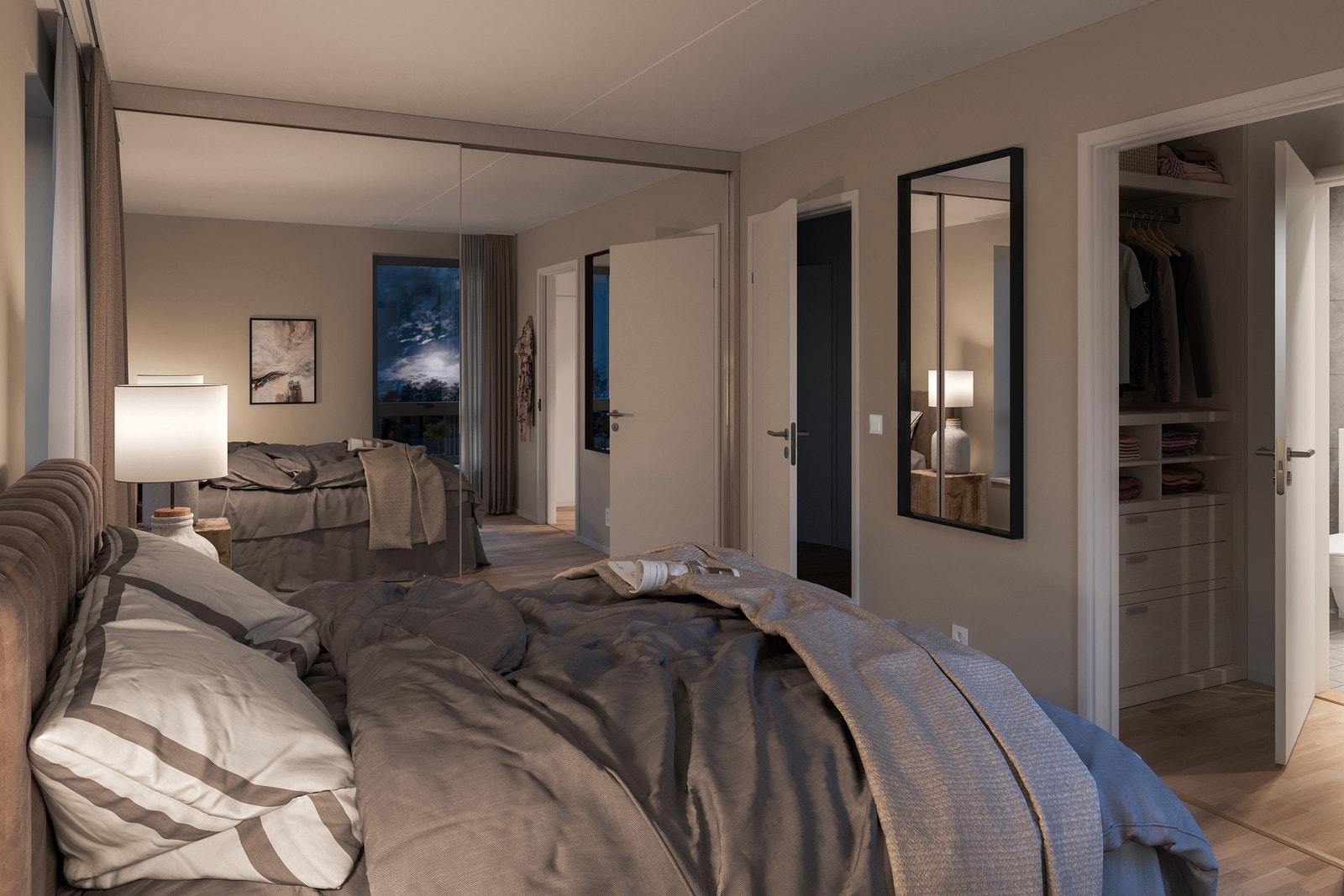 Flere 4-roms med eget bad og walk-in-closet. Her vist med illustrasjon av leilighet D-0606 Galleribilde