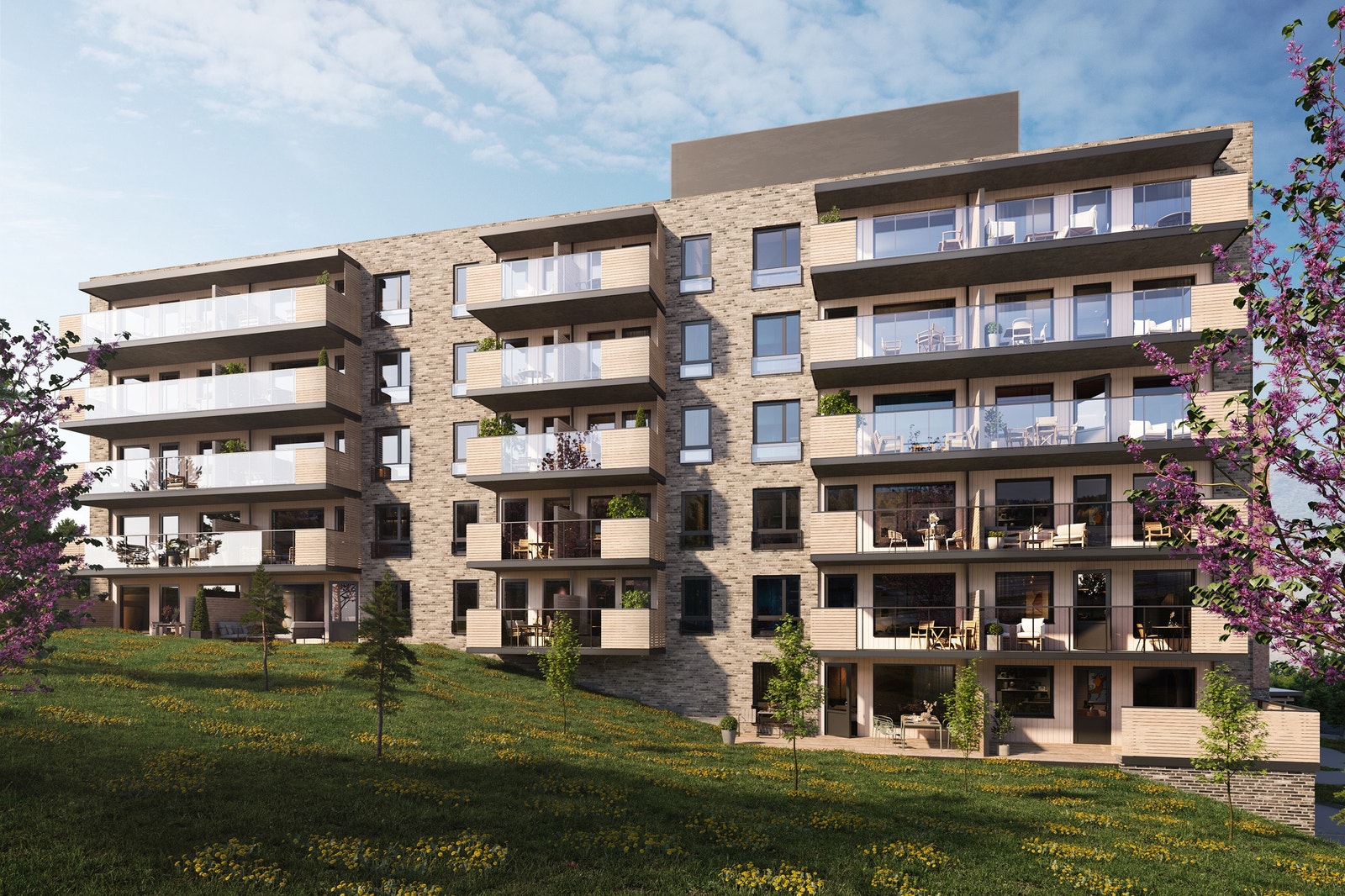 Illustrasjon som viser fasaden til Tunet 4 sett fra sør Galleribilde