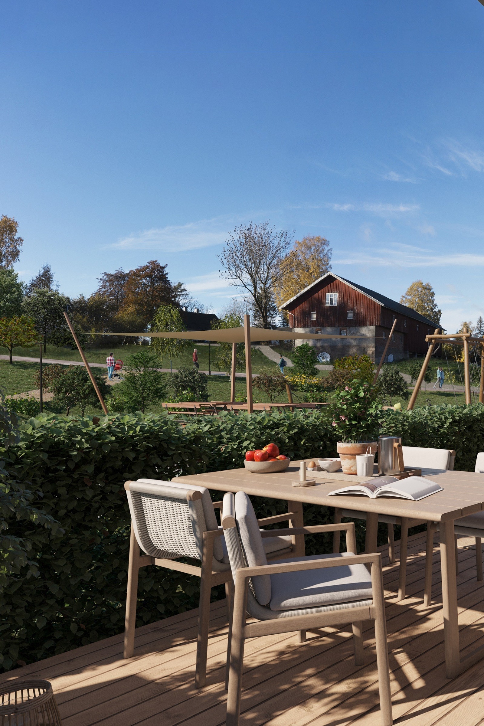 Tunet 2 og 3 har alle privat uteplass mot vest og inn mot selve Tunet og gården. Galleribilde