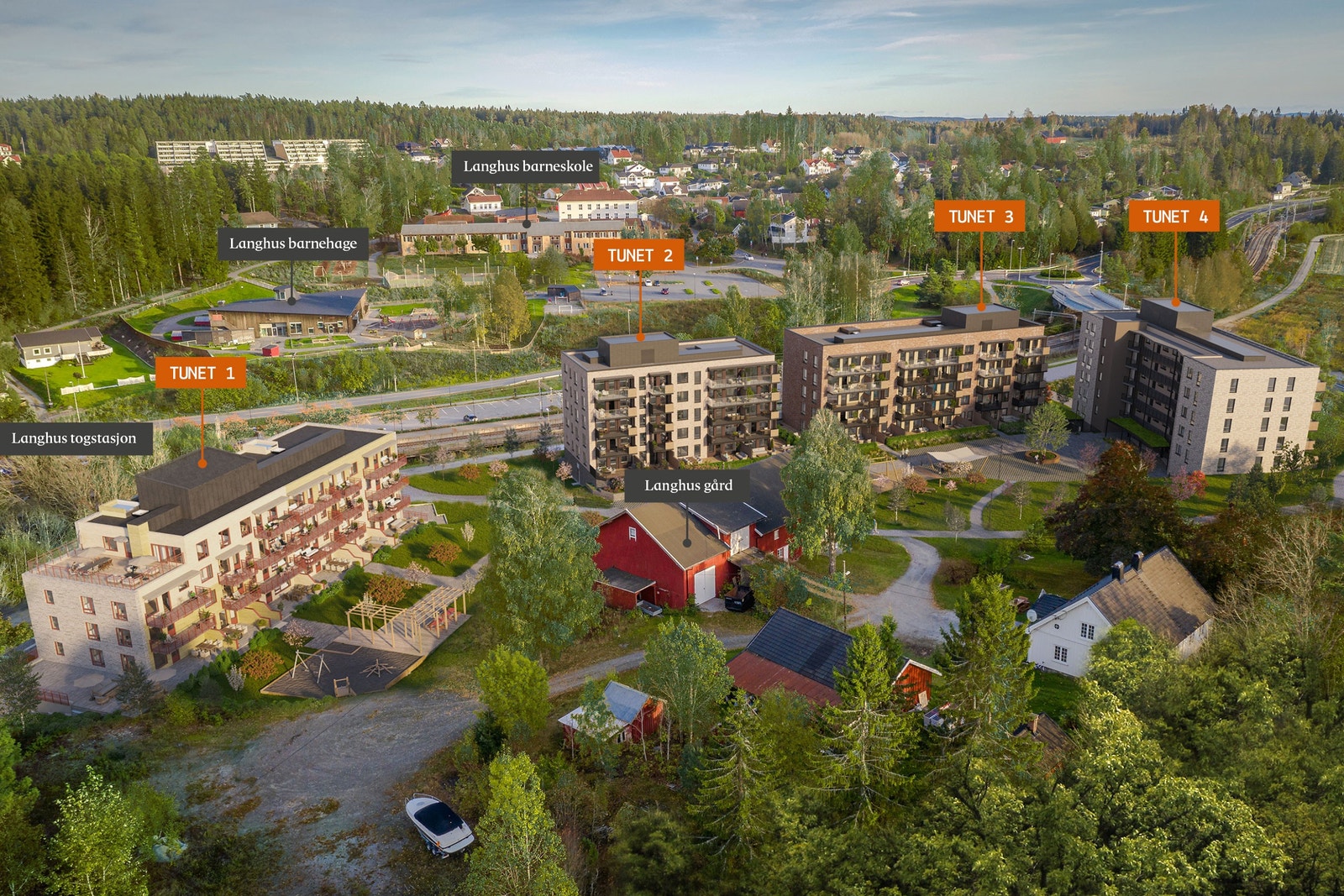 Illustrasjon over Langhus Gård med Tunet 1-4. Galleribilde