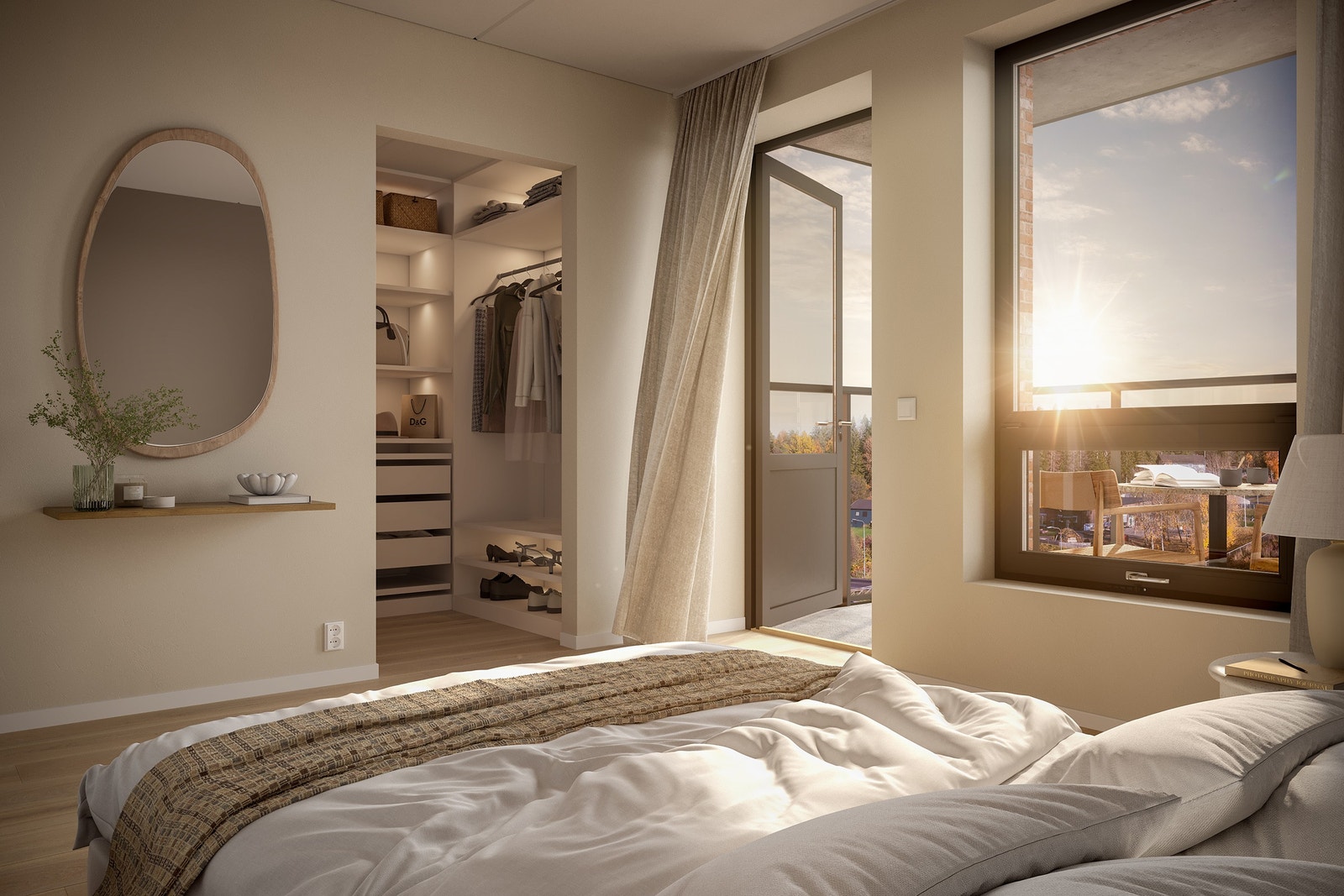 Lekker 4-roms med to balkonger. Her illustrert soveromsbalkong i C-0501 Galleribilde