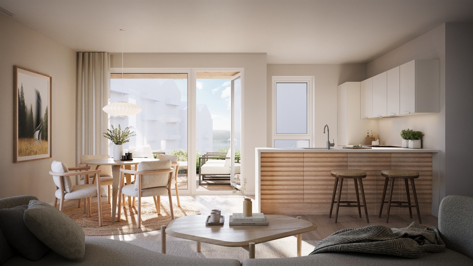 Bli inspirert av den lyse og nordiske stilen til
leiligheten. Med denne type retning får du et lett, minimalistisk og luftig uttrykk i leiligheten din. Galleribilde